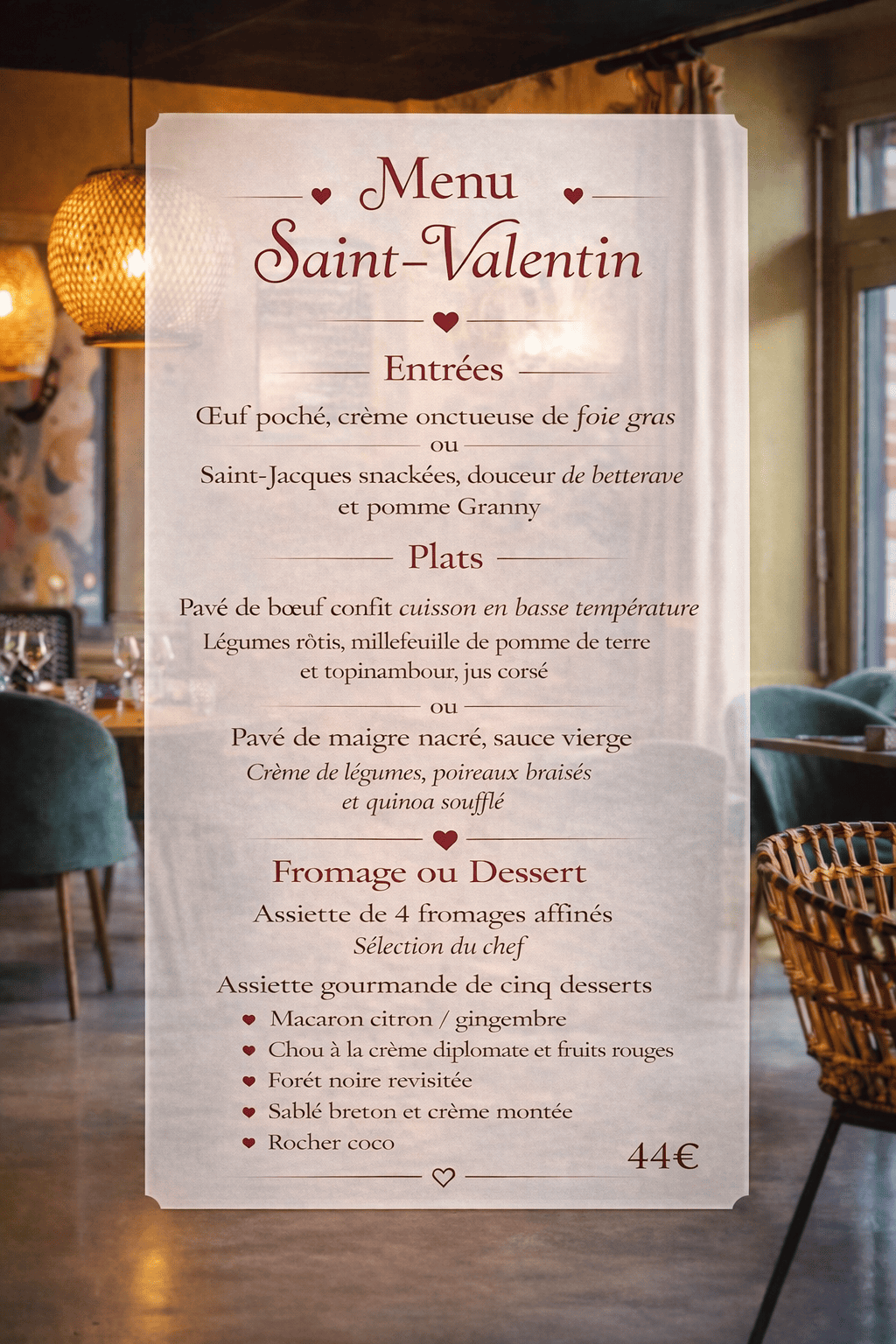Menu Saint-Valentin